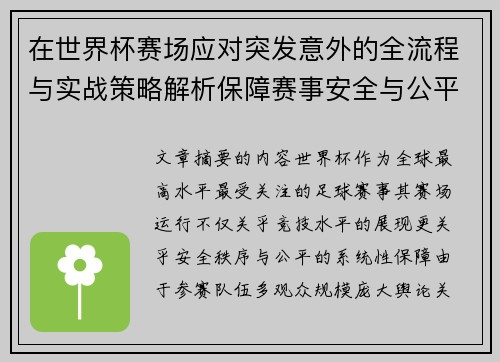 在世界杯赛场应对突发意外的全流程与实战策略解析保障赛事安全与公平